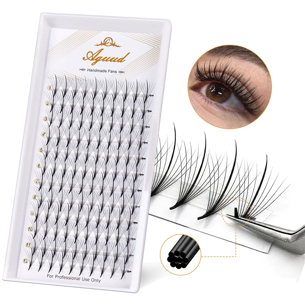 AGUUD 5D/7D/9D/13D/15D Wispy Premade Sandwich Spikes Russian Volume Eyelash Extension Pointy Base Premade Natural False Eyelash