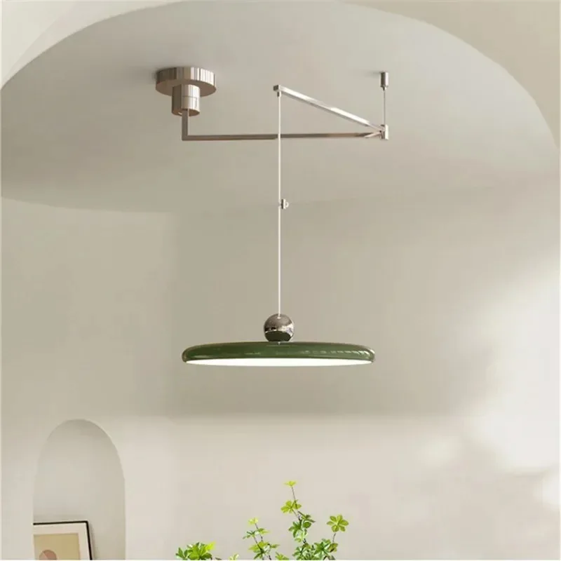 Modern Dining Table LED Chandeliers Colorful  Rocker Move Long Arm LED Pendant Lamp Kitchen Bar Saucer Dining Room Hanging