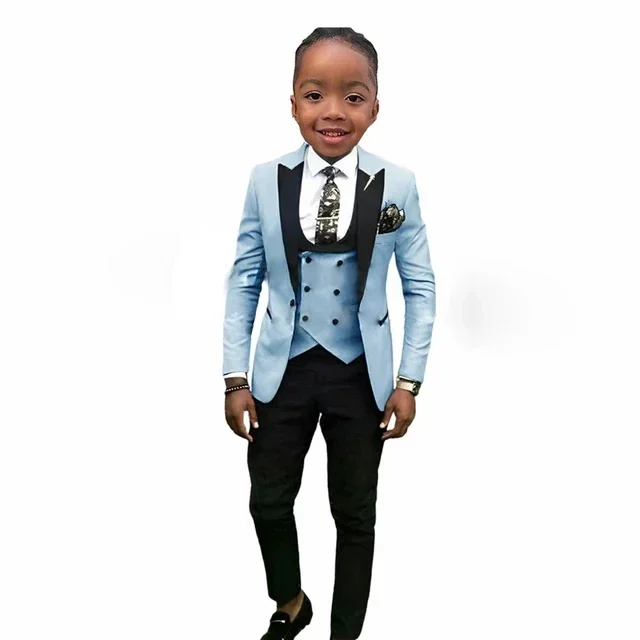 

Boys Suits Tuxedo Fashion Jacket Pants Vest 3 Piece Set Formal Wedding Clothes for Kids Peak Lapel Blazer Child