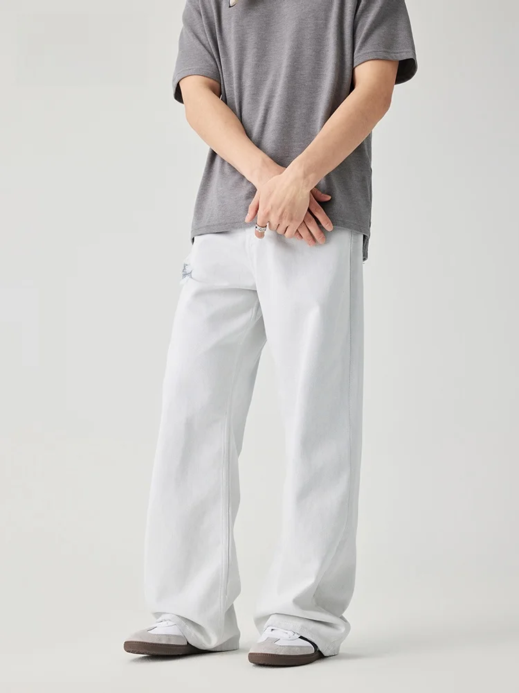 

JFU летние новые американские повседневные брюки с широкими штанинами в стиле ретро, мужские свободные драпированные прямые длинные брюки, повседневные хлопковые полиэстеровые брюки