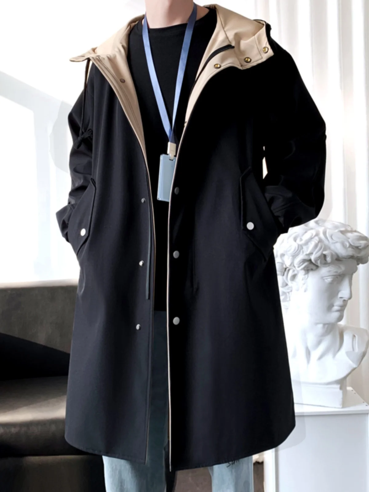 

Teenage Men's Overcoat Long Coat Spring Autumn High Sensation Mid-Length Knee-Length Windbreaker New 2025 plus Size Clothing