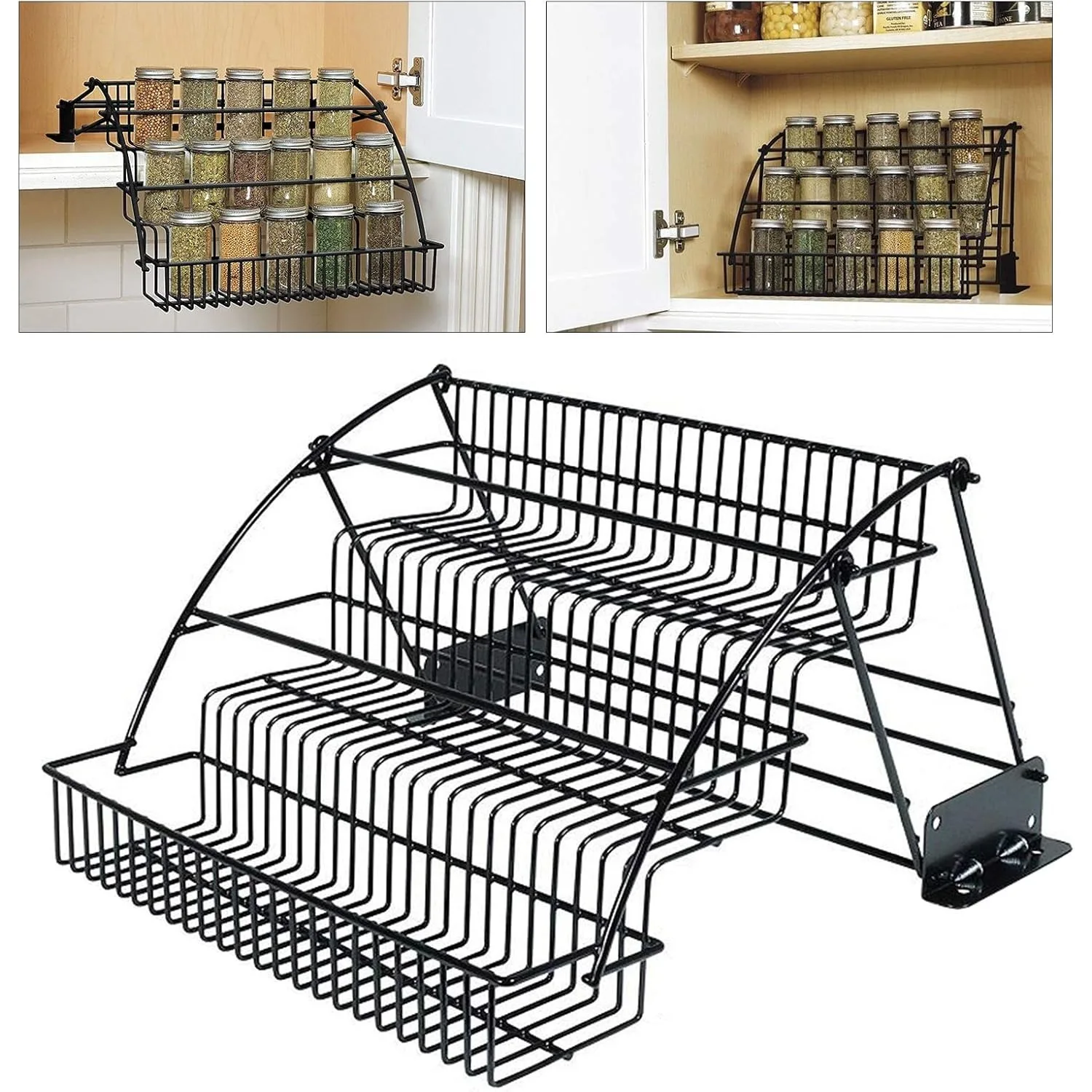 

3-Tier Pull Down Spice Rack, Step Storage Holder, Retractable Organizer for Spice Bottles Seasoning Jars, Opening Wall Cabinet