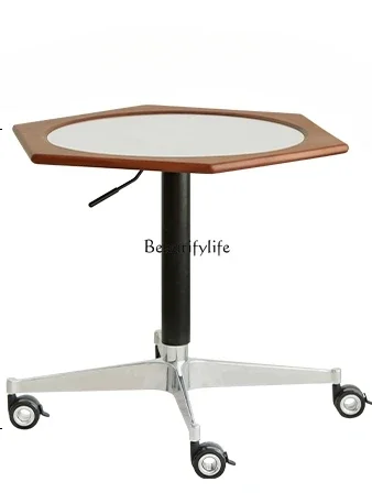 Solid wood lifting round table living room boxwood universal wheel movable small coffee table