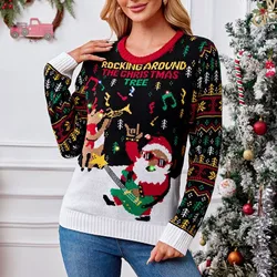 2024 New Women's Christmas Luminous Sweater Jacquard Costume Led Lights Santa Knitted Long Sleeve Round Neck Sweater Christmas