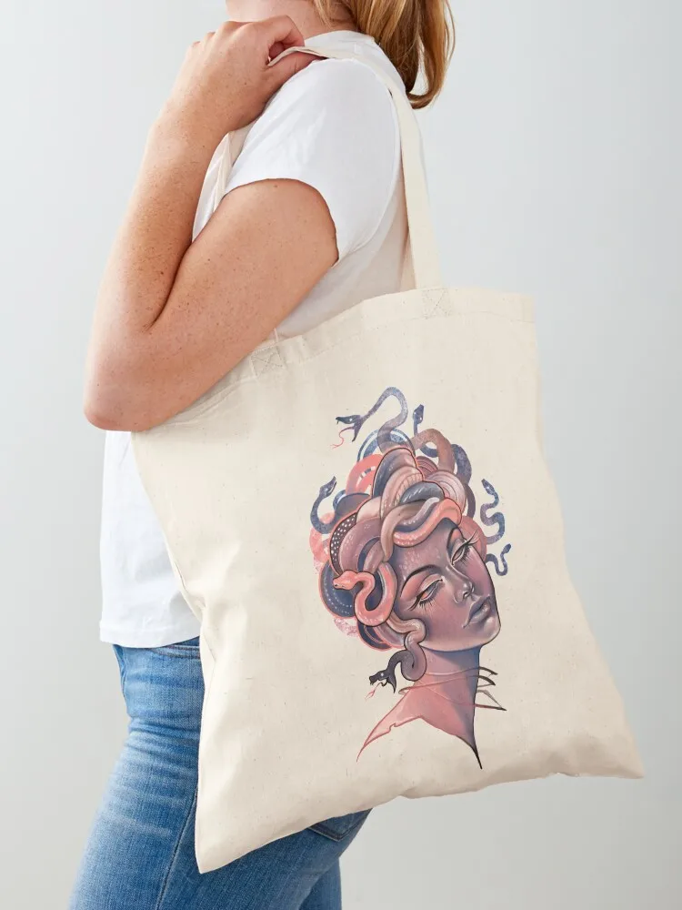

Coral and blue Medusa portrait Tote Bag Women's bags Portable shopping bag Reusable bags female bag