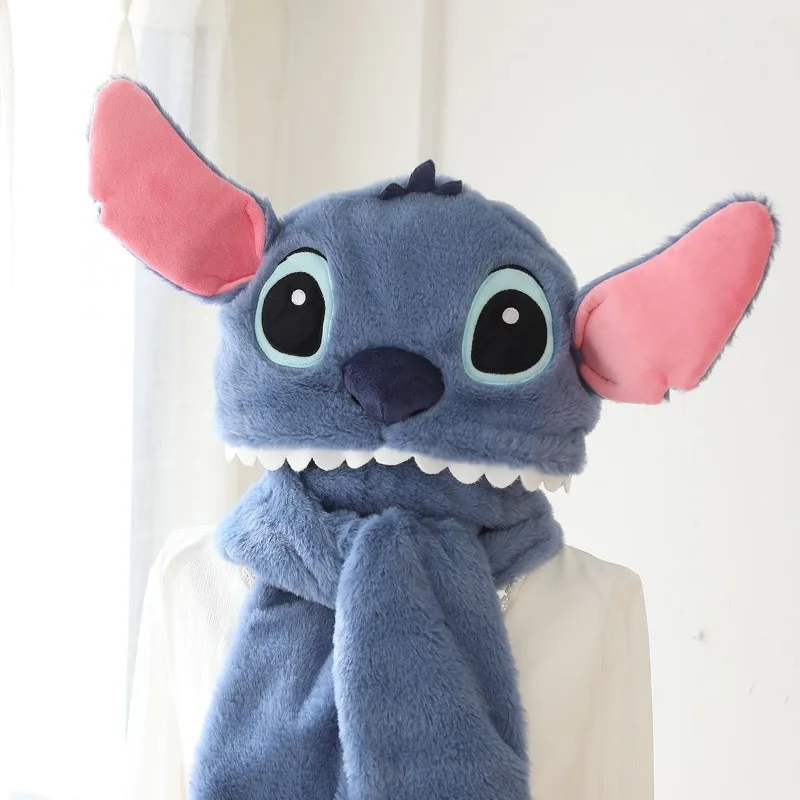 Disney Stitch Lilo & Stitch Creative Kawaii Cute Plush Doll Scarf Gloves Three-in-one One-piece Winter Outdoor Cycling Warm Hat