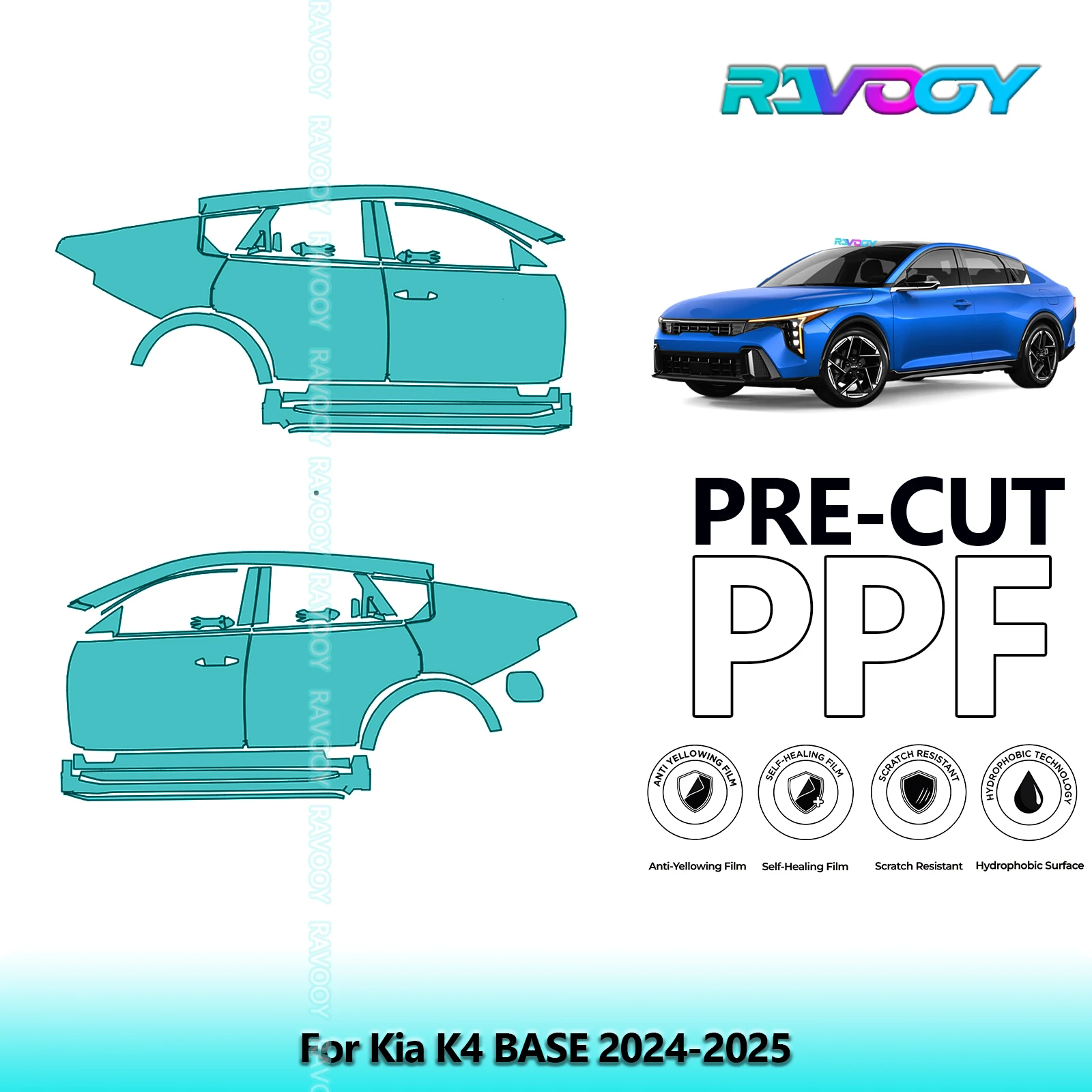 

For Kia K4 BASE 2024-2025 8.5mil Clear Matte Pre-Cut PPF Door & A/B Pillar Kit TPU Paint Protection Film Set
