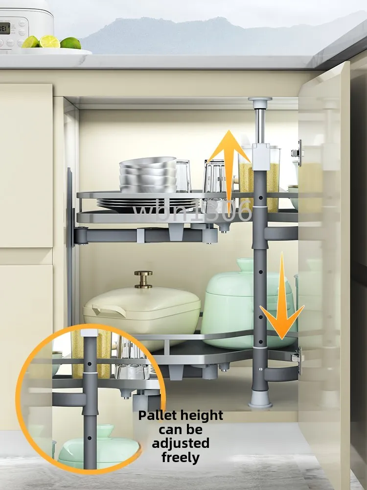 Corner basket kitchen cabinet double storage rotating rack suitablefor 600 cabinet