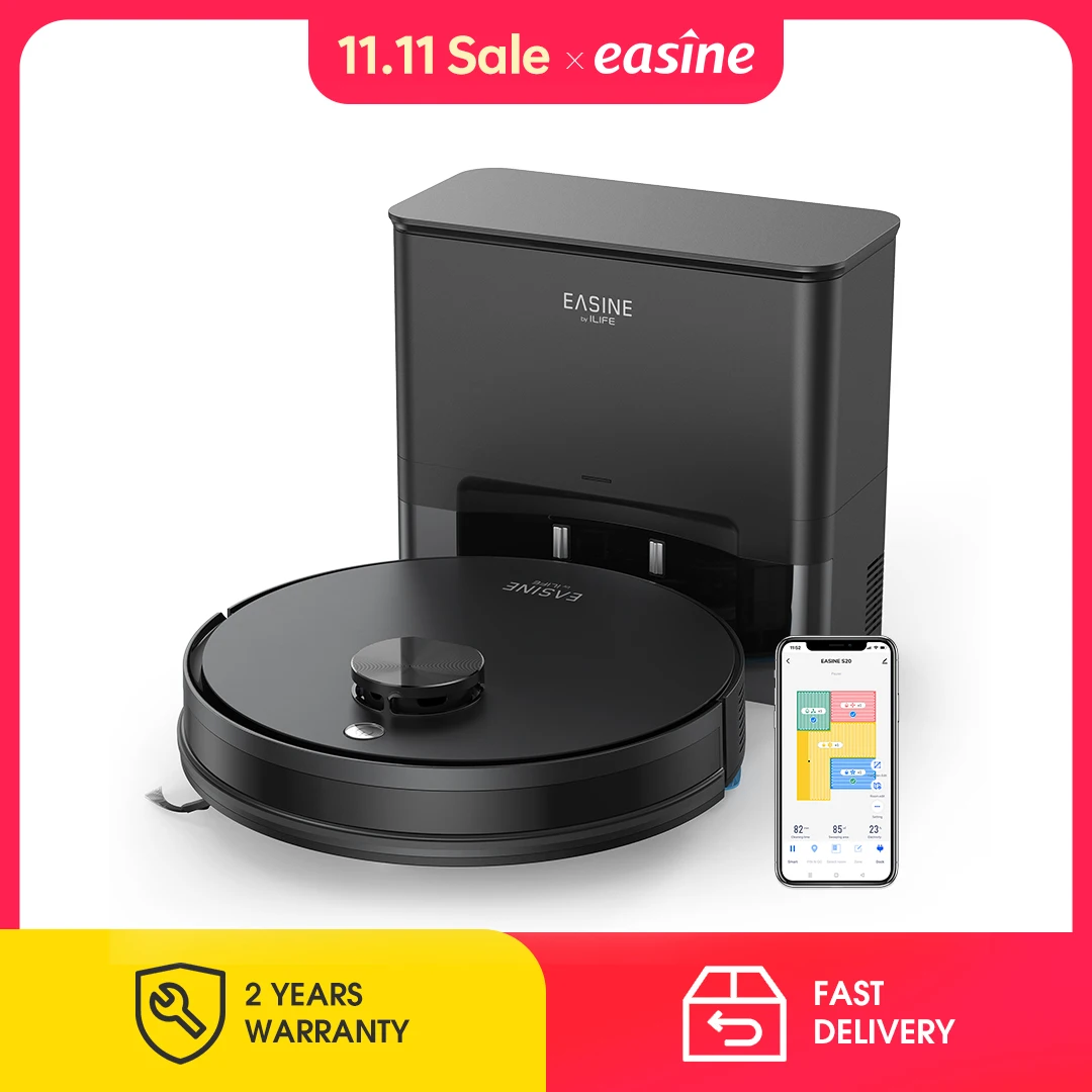 EASINE BY ILIFE S20 5000Pa Saugkraft, Roboter-Staubsauger und Wischroboter-Kombination, Selbstentleerung, 60 Tage Akkulaufzeit, App/Fernbedienung, 180 Minuten Laufzeit