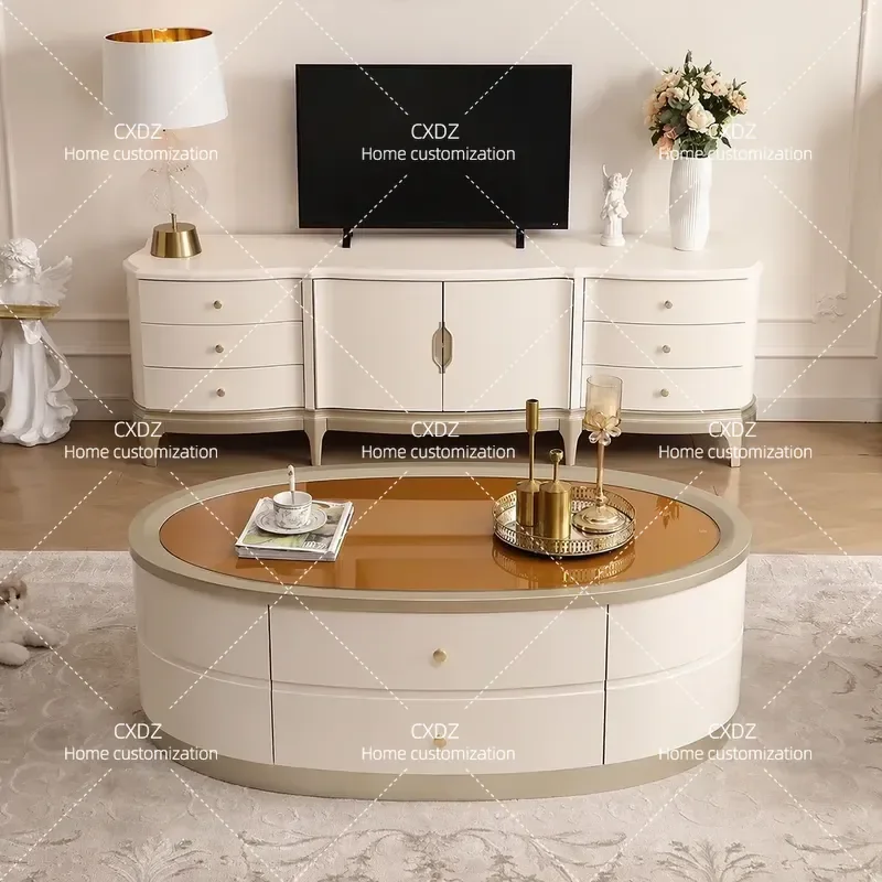 American light luxury solid wood European small apartment villa living room household Italian high-end atmospheric TV cabinet