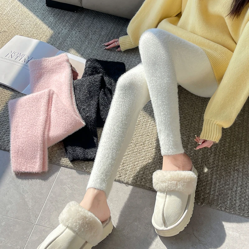

Thicken Warm Women's Slim Leggings Autumn Winter Velvet Stretch Pencil Pants Women Casual Outwear Female Knitted Trousers