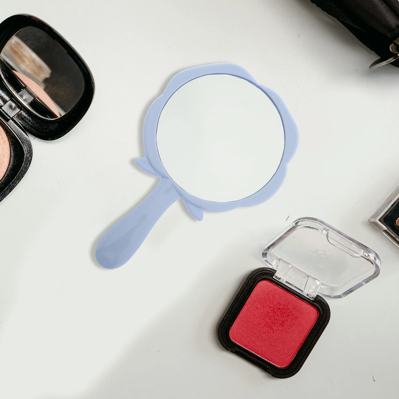 

5Pcs Makeup Mirror Rose Flower Design Handheld Small Vanity for Girls Portable Compact Purse Mirror Travel Essential Sky-Blue