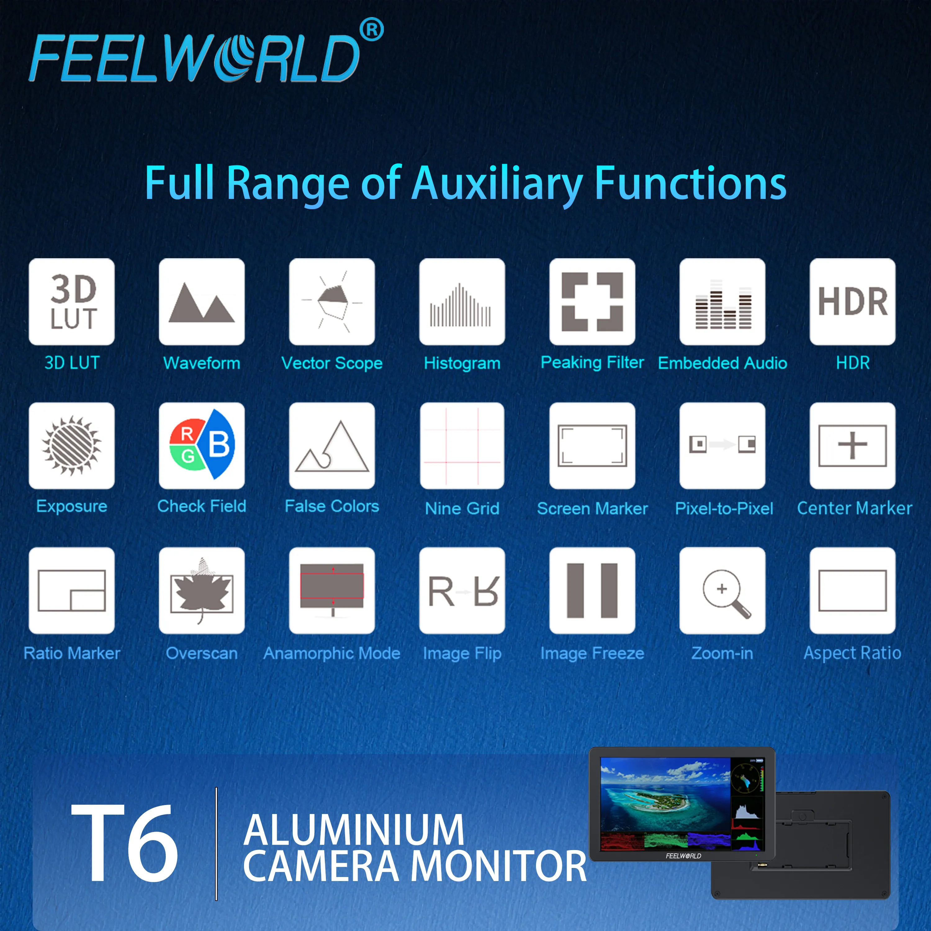 شاشة FEELWORLD T6 على الكاميرا IPS عالية السطوع 6 بوصة مبيت ألومنيوم لإنتاج الأفلام/تخصيص الشعار/مصنع بالجملة #5