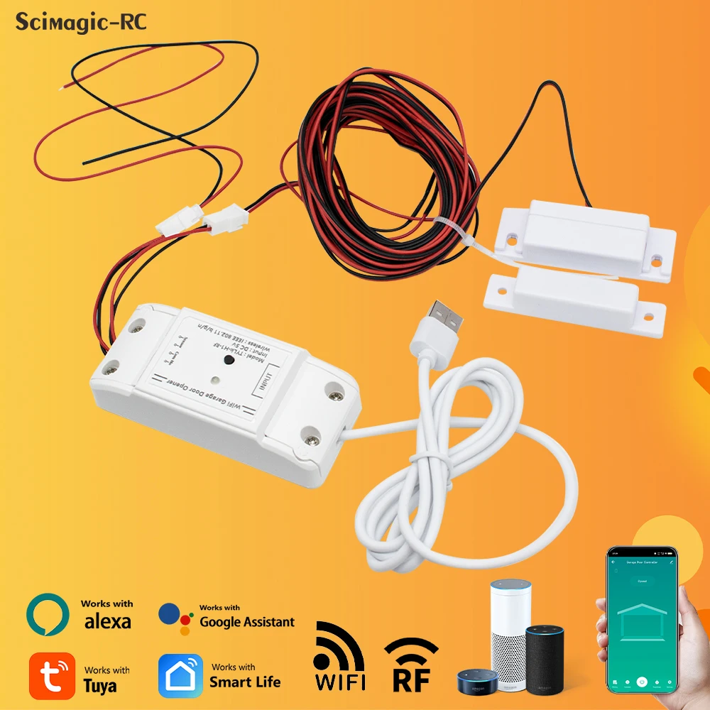 

Tuya Smart Switch Module,WiFi and 433MHz RF Remote Control Garage Door ,Have Door Magnet Support Google Home Alexa Voice Control
