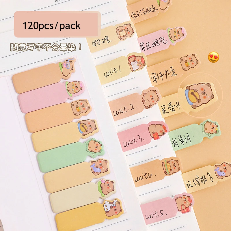 120pcs/pack Capybara Index Sticker Notepad Sticky Notes Office Accessories Korean Kawaii Stationery Cute Memo Pad Scratch Paper