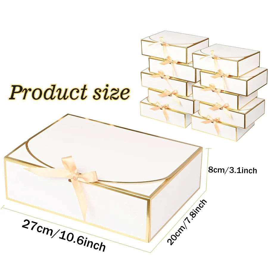 10er-Pack große Geschenkboxen aus Goldfolie mit Deckel, 10,6 x 7,8 x 3,1 Zoll, luxuriöse Geschenkboxen für Brautjungfern, weiße Geschenkboxen für Präsente – Detail 3