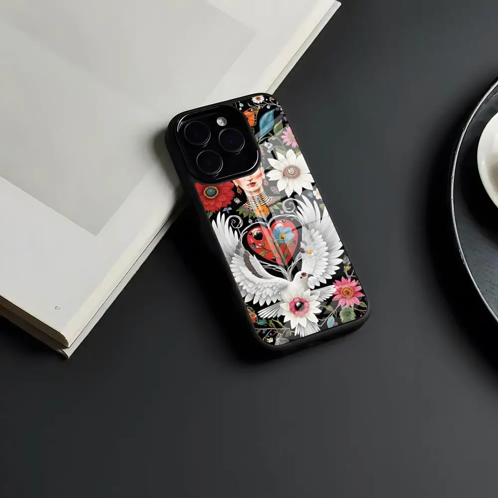 Frida Kahlo Pinturas Capa de telefone para iPhone 17 Pro Max 15 Pro 16 14 Plus 12 13 Mini 11 Pro Capa de vidro à prova de choque