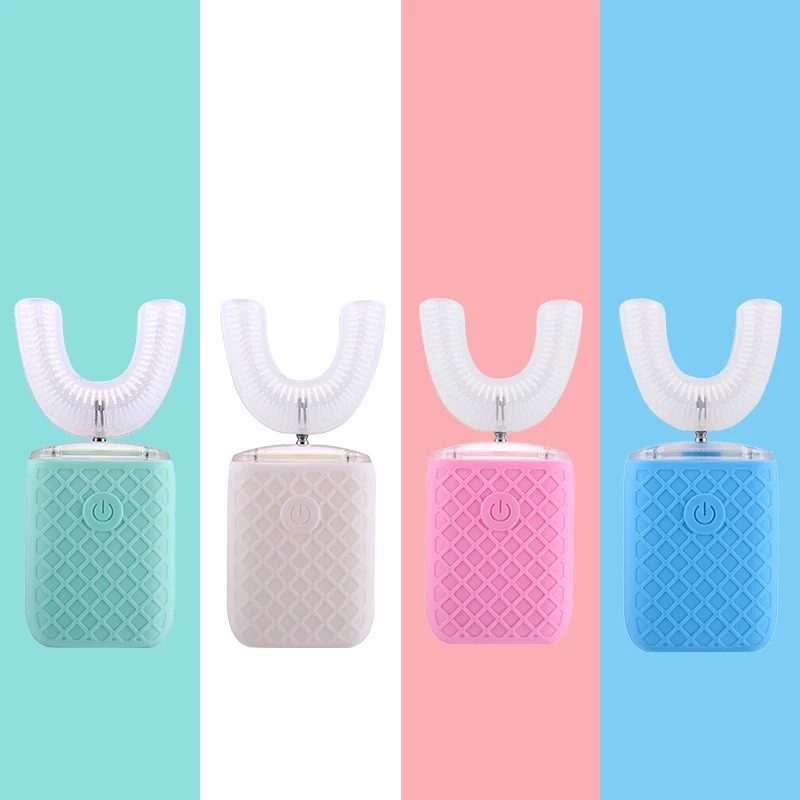 360 ° فرشاة أسنان كهربائية أوتوماتيكية على شكل حرف U قابلة لإعادة الشحن للبالغين والأطفال، فرشاة أسنان سونيك من السيليكون لتبييض الأسنان بالضوء الأزرق #6