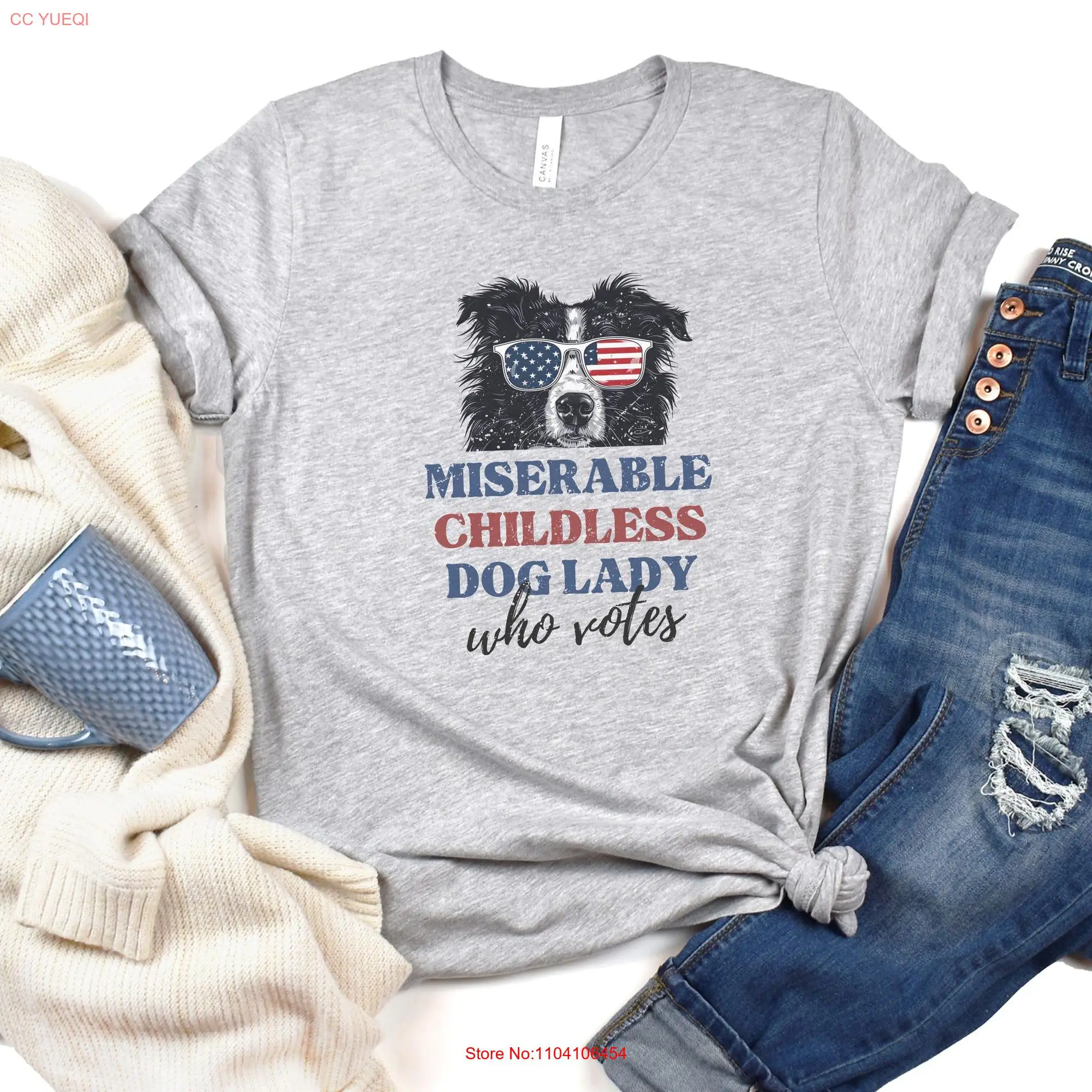 Miserable Childless Dog Lady Who Votes T Shirt Kamala Harris for President 2024 Election Vote Blue long or short sleeves