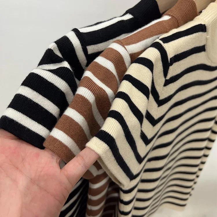 2026 Rollkragenpullover Gestreifter Pullover Slim Fit Oberteil Damen Frühling und Herbst Kurzarm Unterziehpullover – Detail 7