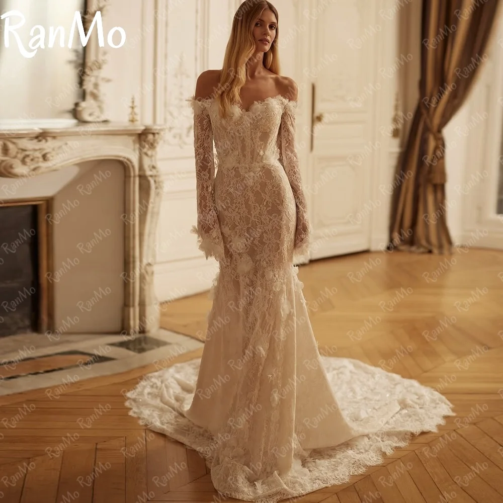 

Ranmo 2025 Luxurious Mermaid Wedding Dresses for Women Bride Sweetheart Lace 3D Flowers Robe De Mariée Personalized Customized