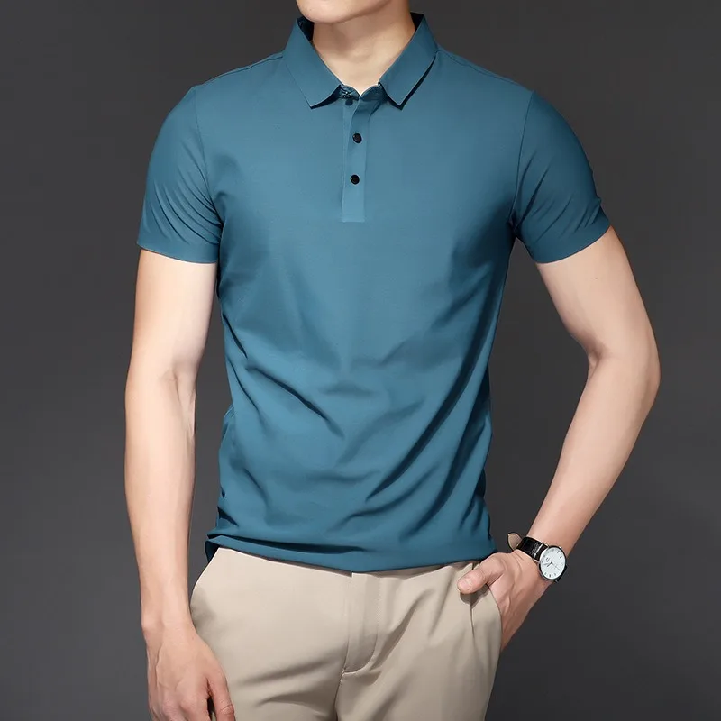 

2024 Summer New Fashion Men's Solid Color Short-sleeved T-shirt Ice Silk Breathable Men's Business Casual Polo Shirt