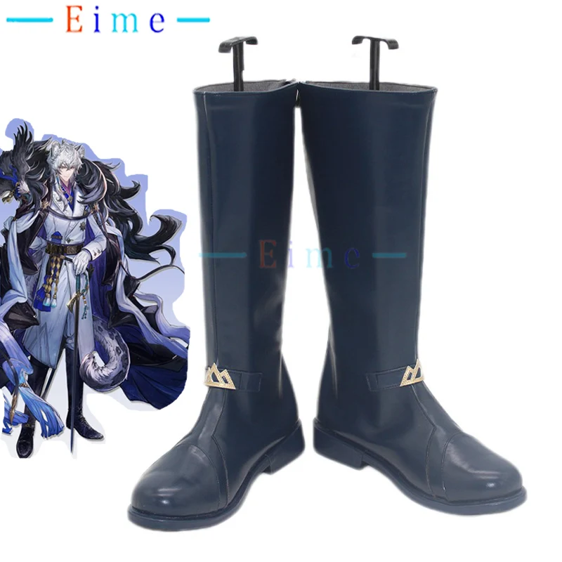 أحذية SilverAsh The Reignfrost التأثيرية أحذية سوداء اللون ملحقات فرسان اللعبة أحذية لعب الأدوار لحفلات الهالوين مصنوعة حسب الطلب