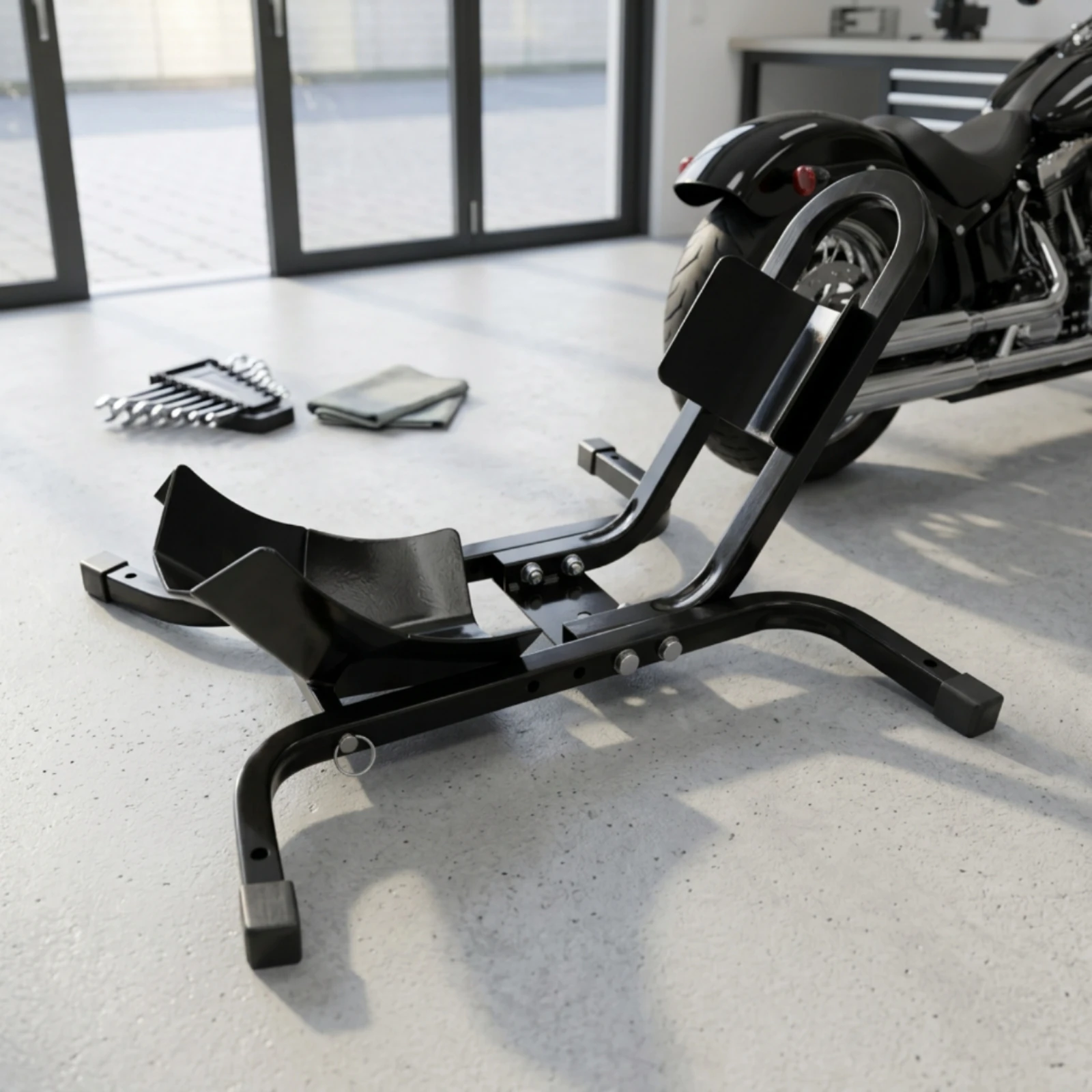 Motorcycle Parking Stand Heavy-Duty Motorcycle Stand with Cradle Powder-Coated Non-Slip for Motorcyclists, Garage, Workshop
