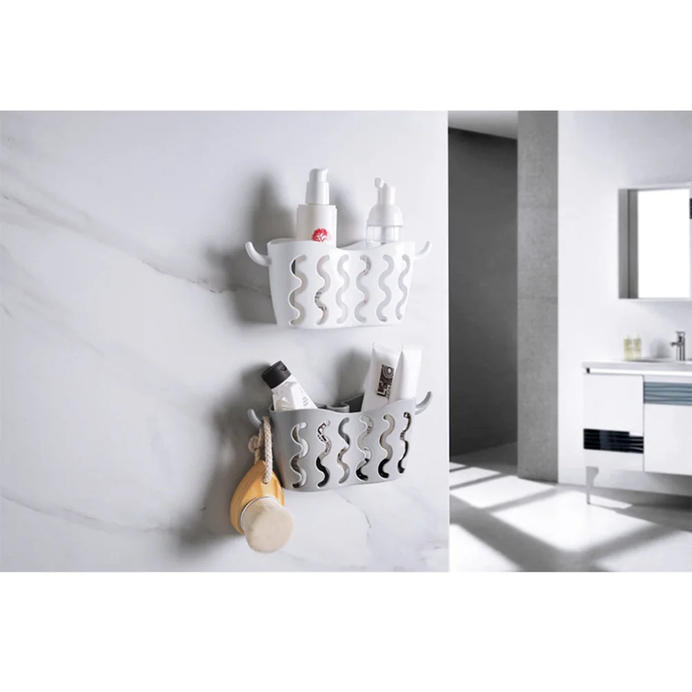 

Suction Cup Kitchen Storage Baskets Plastic Drain Rack Hollow Design Removable Reusable Smooth Walls Storage Solution