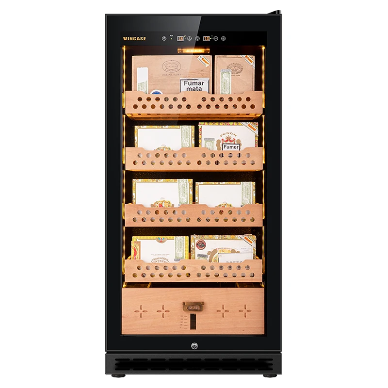 Modern Cigar Humidor Compressor Temperature Controlled Small Electric Cigar Humidor Cabinet with Locker