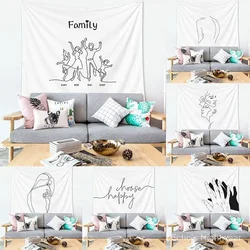 Tapestry Wall Hanging Simple Art Black and White Lines Background Bedroom Decorative