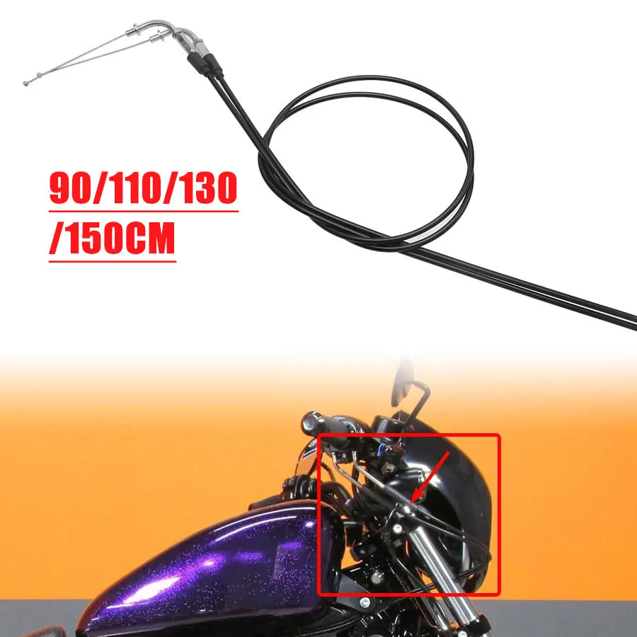 90-150CM Motorcycle Steel Push-Pull Throttle Cable Wire Line Kits For Harley Sportster Iron 883 1200 XL883N XL1200X Dyna Softail