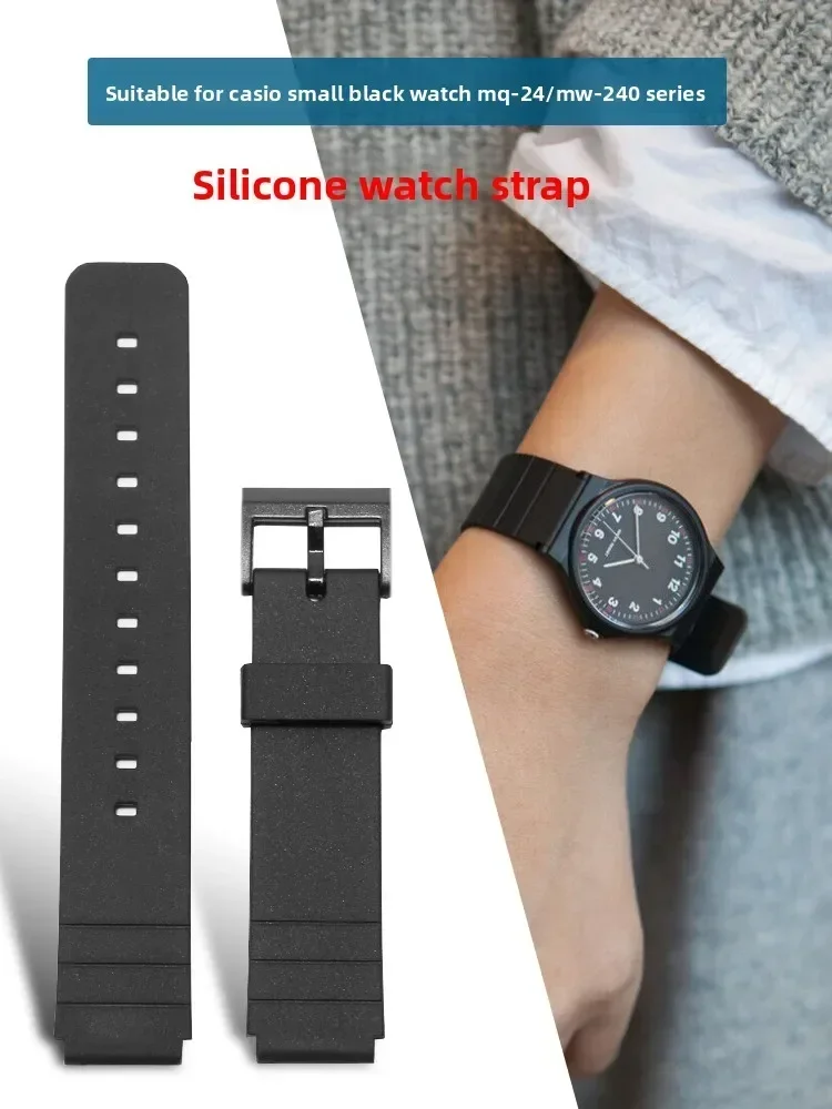 Silicone Watch Strap for Casio Small Black Watch MQ-24 MW-240 Series Black Wristband 16mm