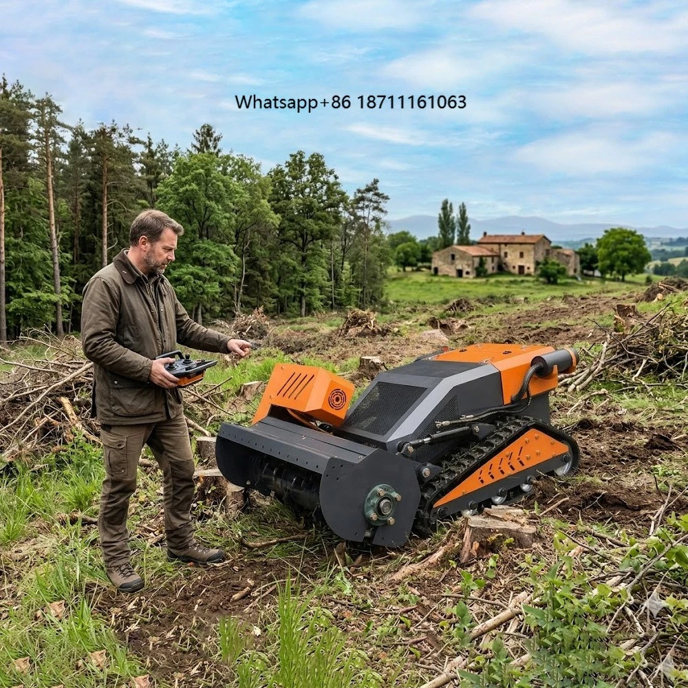Heavy Duty  Powered Remote Controlled Forestry Mulcher Tracked Brush Cutter Hydraulic Lift Steep Slope Land Motor Engine