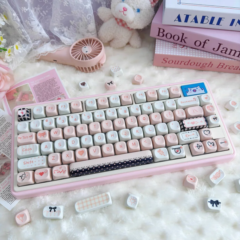 Cute Kitten and Puppy Usachi MOA Keycap 95 Key PBT Girl Gift Keycap Compatible MX Switch 60/70/80 Mechanical Keyboard