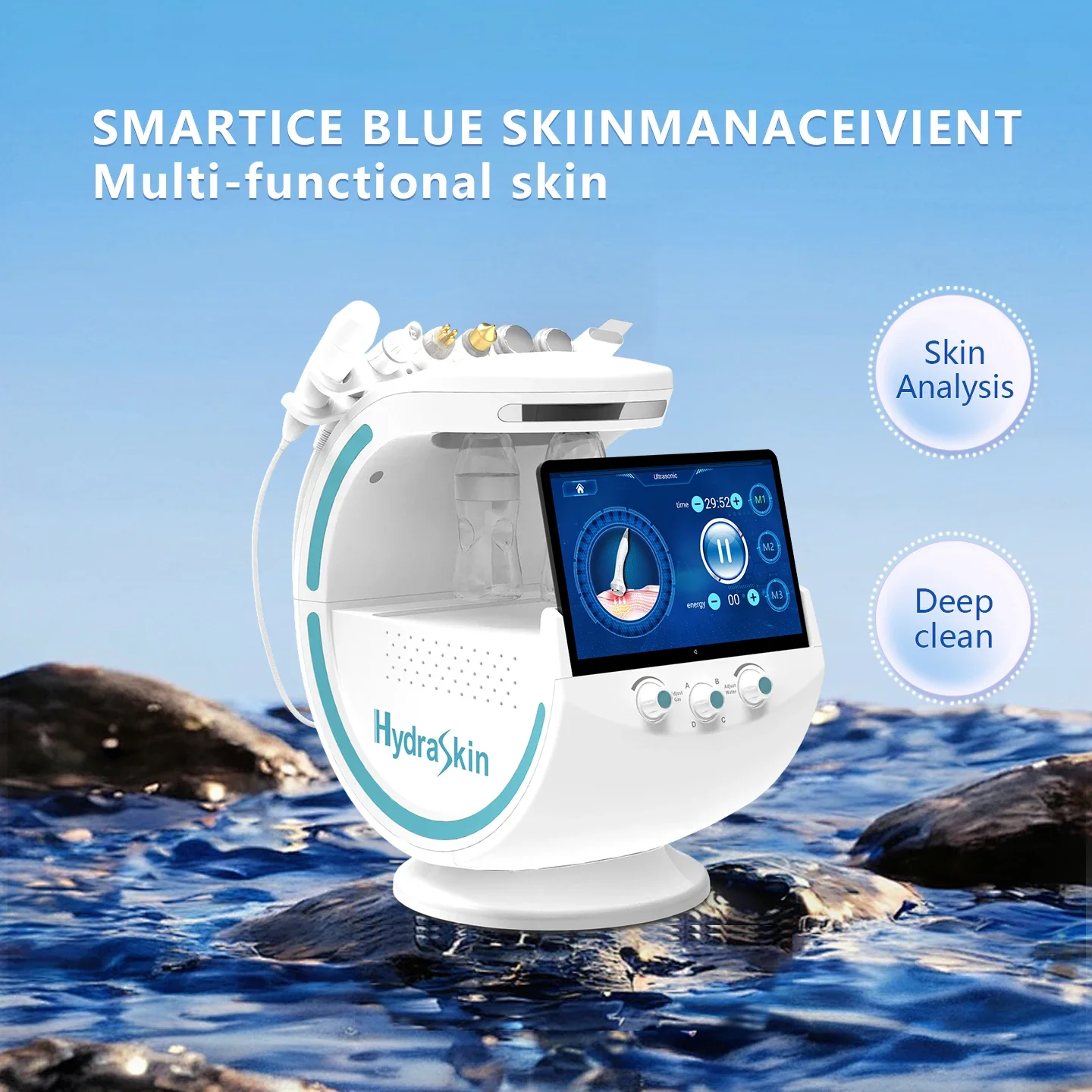 Portable 7-in-1 Hydra Beauty Facial Smart Ice Blue Machine Hydro Aqua Peel Hydrodermabrasion H2O2 Facial Machine for Skin Care