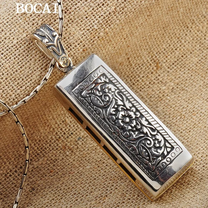 sterling silver harmonica pingente requintado vintage esculpido presente dos homens novo bocai s925 01