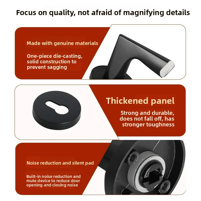 Door lock for household use, universal indoor bedroom, wooden door handle, zinc alloy thick panel, silent door lock