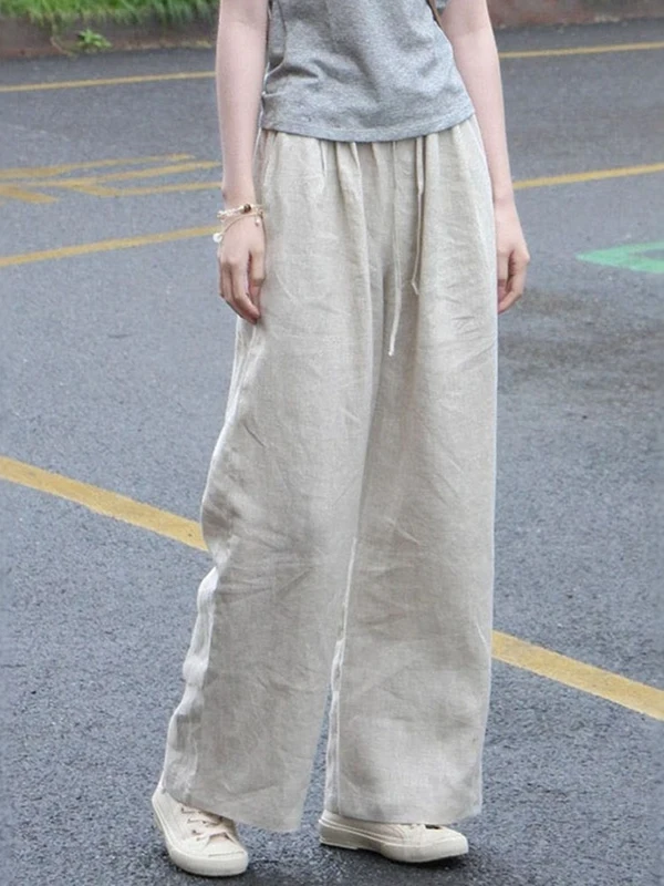 

Высококачественные японские узкие широкие брюки, женские драпированные свободные универсальные хлопковые и льняные повседневные прямые брюки