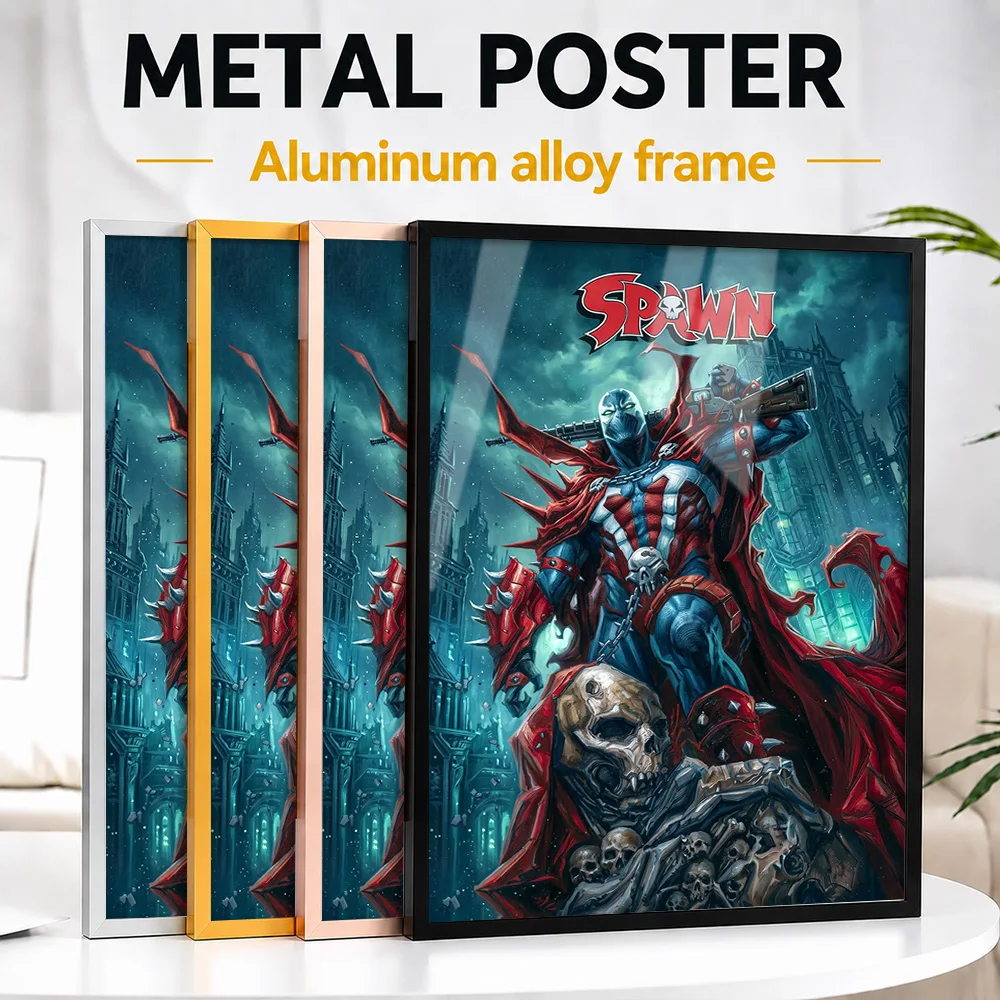 Spawn Caped Warrior Above Skulls Metal Poster With Aluminum Alloy Frame Personalized Illustrated Wall Art For Comic Book Shop