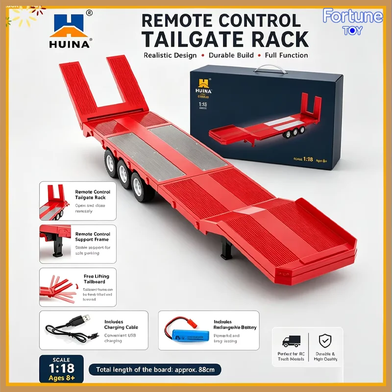 Huina 1502 RC Trailer 1/18 Platform Semi Trailer For 1:18 770S RC Tractor Truck Remote Control Hobby Model Toy Vehicle