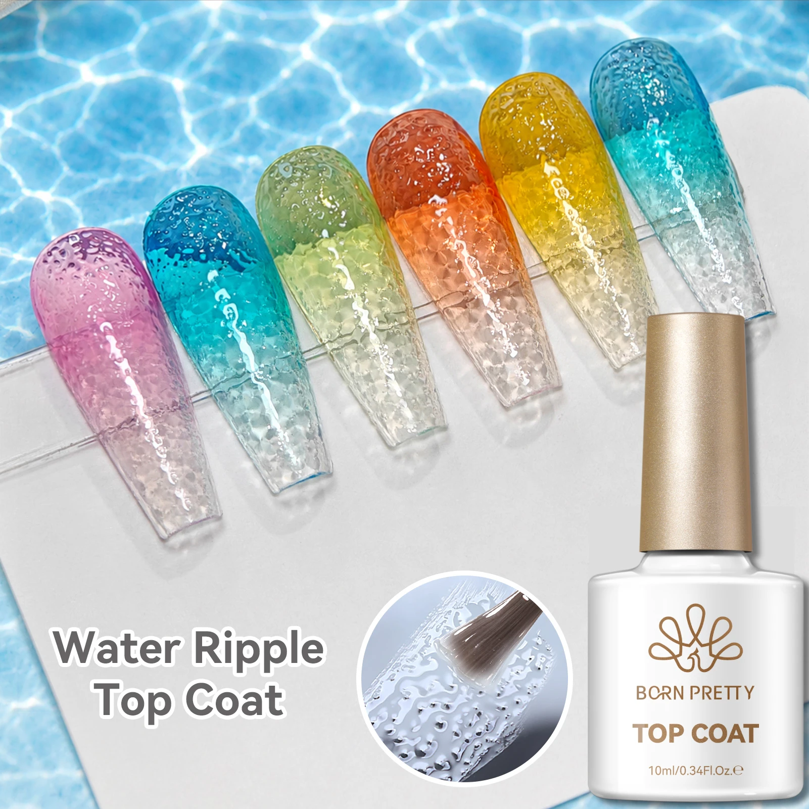 BORN PRETTY 10ml Water Ripple Top Coat 3D Bubble Spring Summer Gradient Aurora Transparent Design Clear Nail Sealer DIY Manicure
