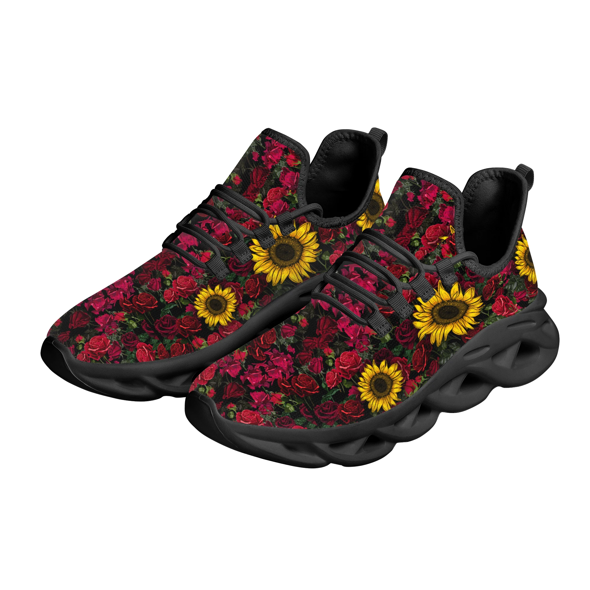 INSTANTARTS Classic Sunflower Red Rose Woman Shoes Kintting Sneakers Big Size 45 46 Footwear Comfort and Breathable 2022