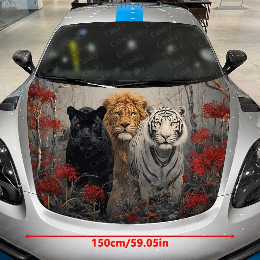 The King Of The Three Beasts Car Hood Sticker-Durable Vinyl Film, Splash Proof And Easy To Remove, Suitable For All Car Models-C