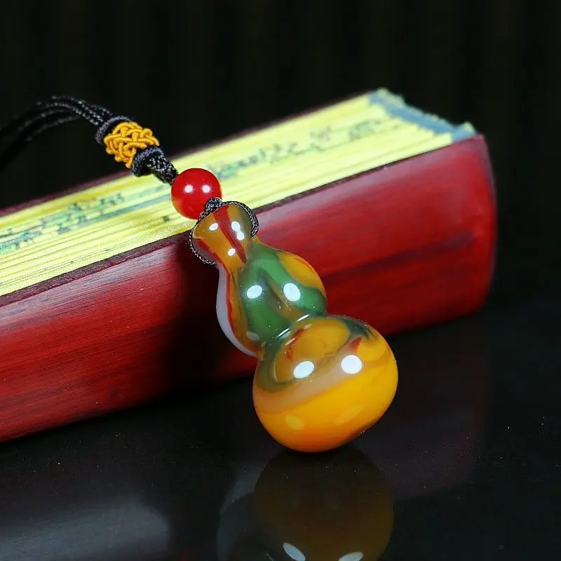 Caiyu color multicolored divine stone treasure gourd Fulushou jade stone men's and women's necklace pendant