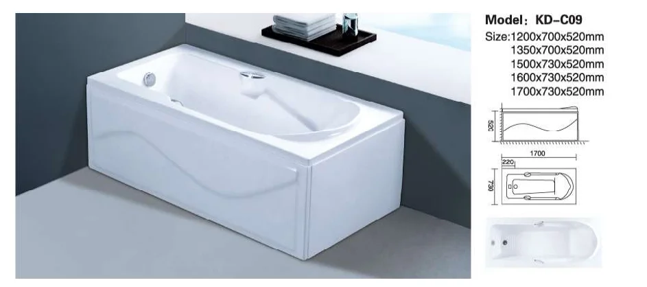 1200 1300 1500 1600 1700mm Cheap Price Acrylic Bathtub