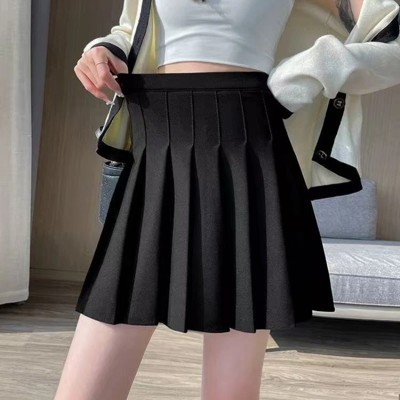 

Preppy Style Elastic High Waist Pleated Skirt Woman Black Gray Short A-Line Skirts for Women Y2k Kawaii Jk Uniform Mini Skirt