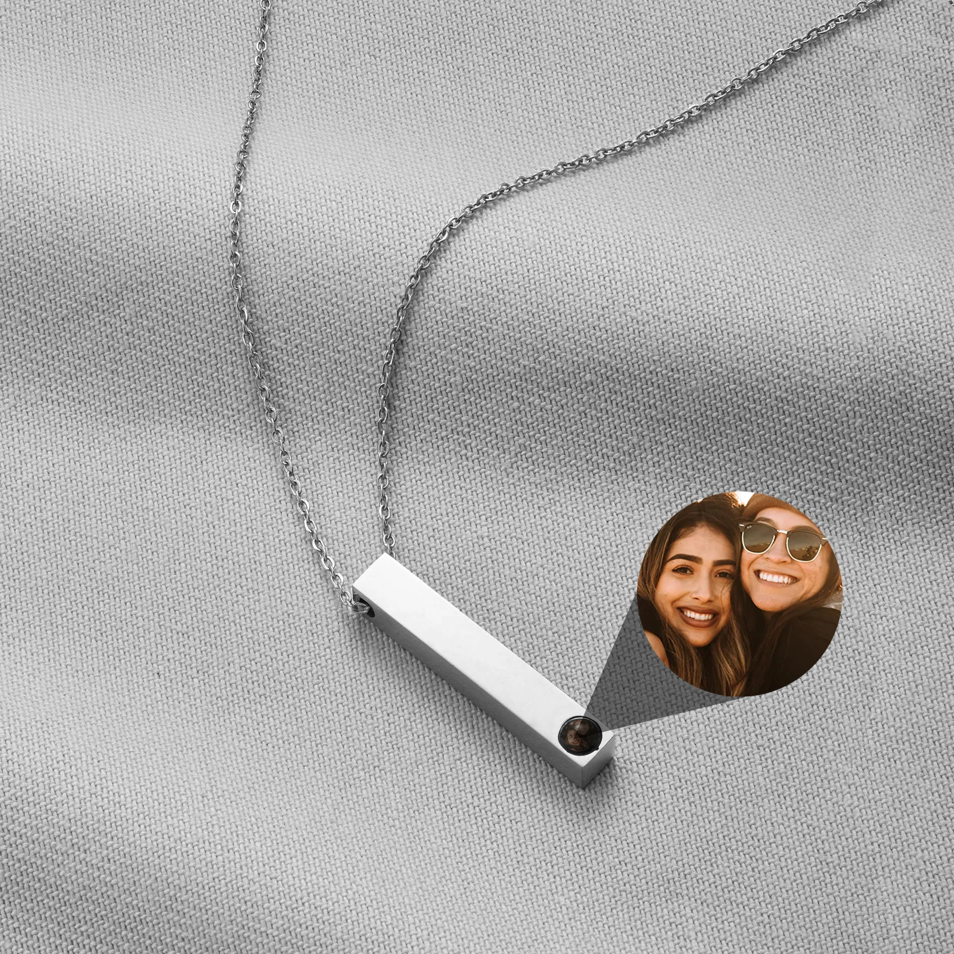 New Custom Photo Projection Jewelry Stainless Steel Customized Projection Necklace Long Rectangle Adjustable Name Pendant Gifts