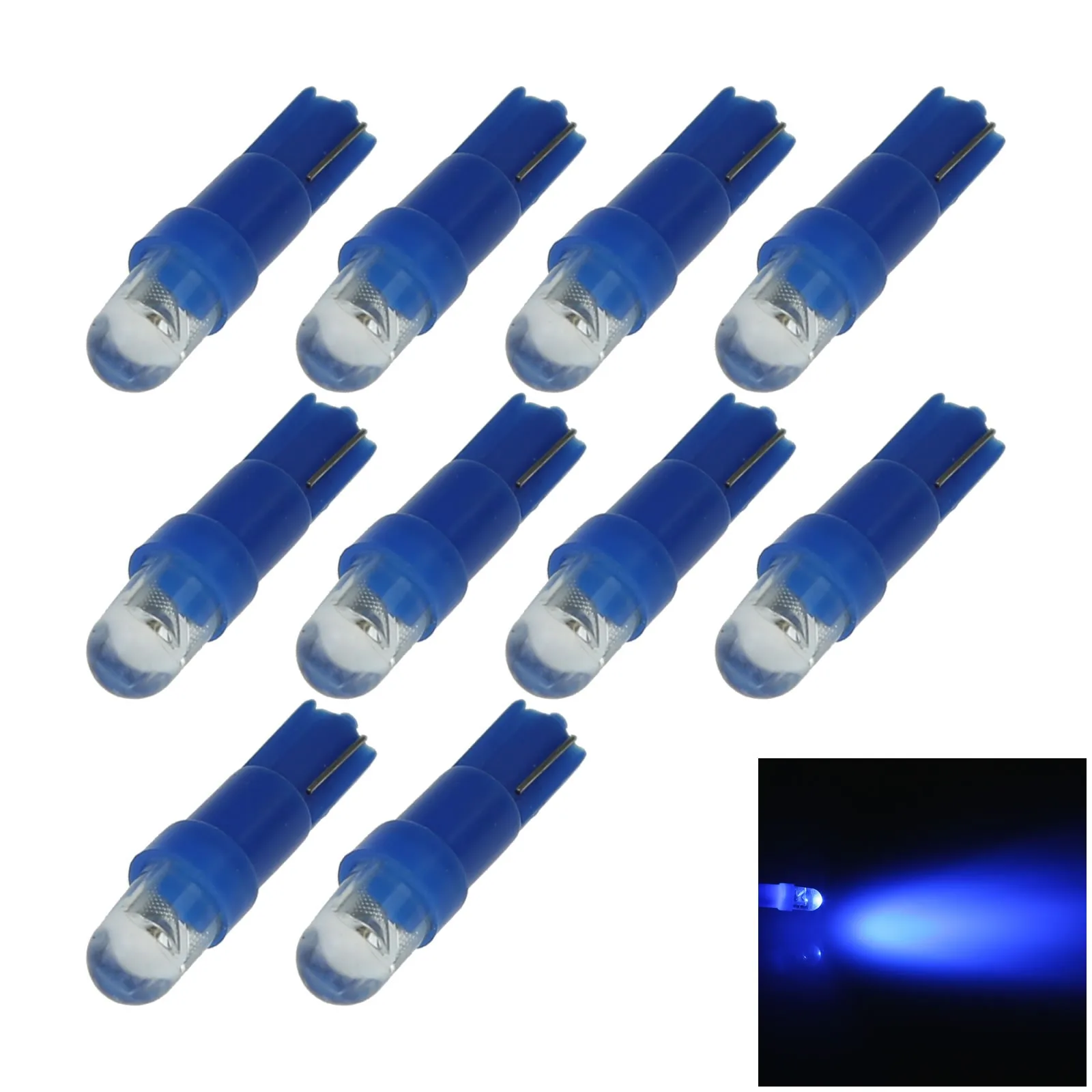 10x Blue RV T5 Centre light Console Bulb Top Round 1 Emitters In-line LED 37 70 73 B004-B