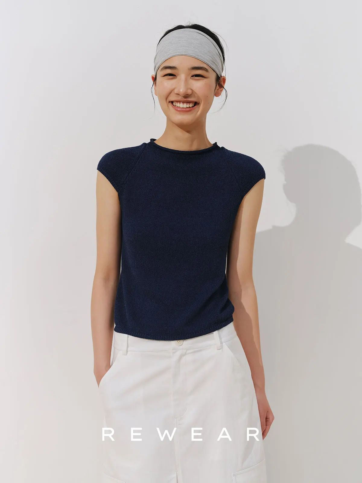 

Eco-Friendly REWEAR Cotton Linen Short Sleeve Knitted Shirt Women's Vintage Style round Neck Pure Color Top Fashionable Slim Fit